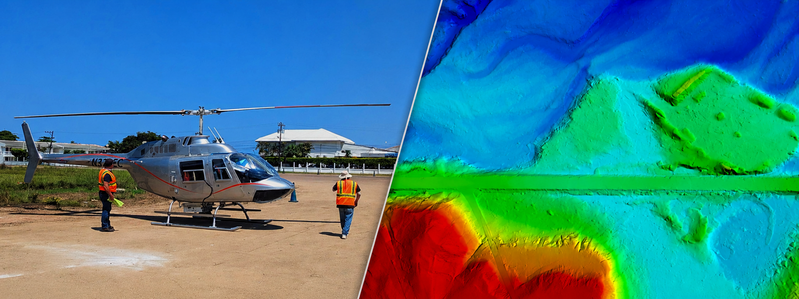 Helicopter LiDAR sensor and colorized DTM terrain model — archaeological mapping